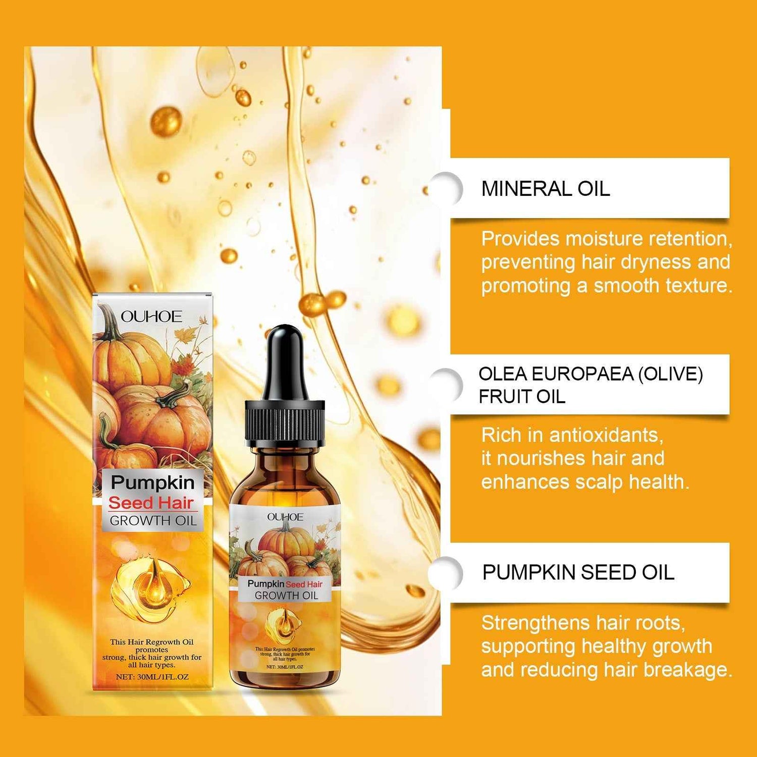 Pumpkin Seed Hair Care Essential Oil Is Bright And Supple, Improves Hair, Nourishes Hair Follicles, Protects And Strengthens Hair