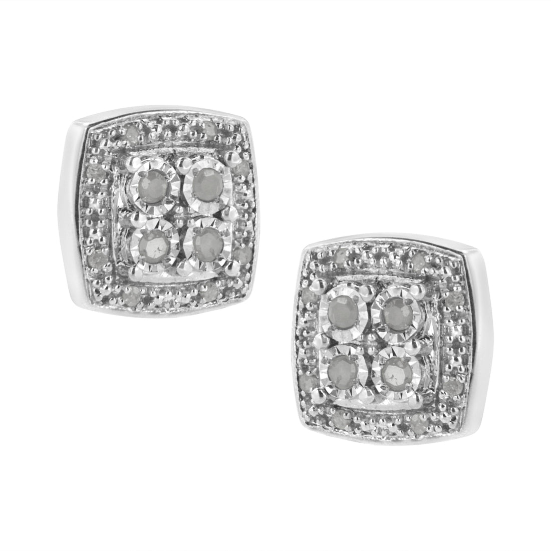 .925 Sterling Silver 1/4 cttw Round Cut Diamond Square Shape Milgrain Stud Earrings (I-J Color, I3 Clarity) by Bids.com