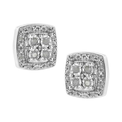 .925 Sterling Silver 1/4 cttw Round Cut Diamond Square Shape Milgrain Stud Earrings (I-J Color, I3 Clarity) by Bids.com