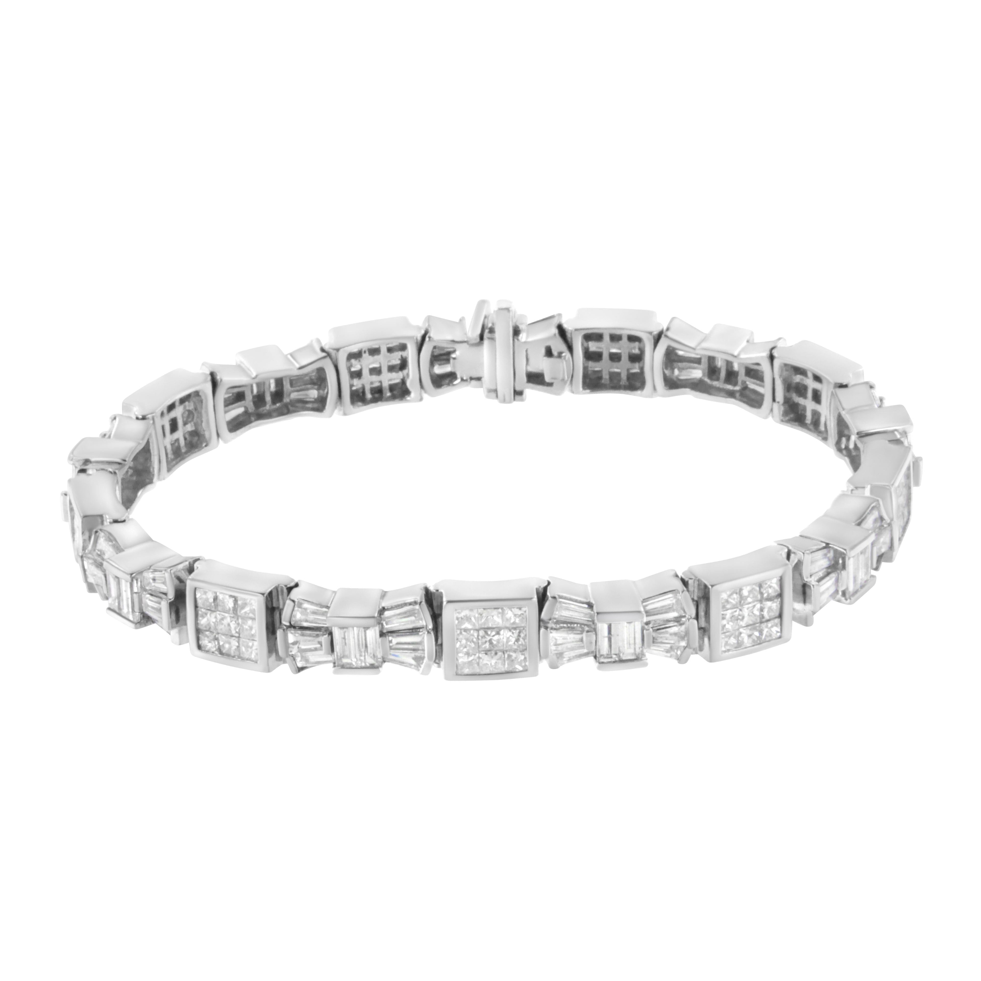 14K Yellow Gold 9.0 Cttw Diamond Alternating Bow and Box Link Bracelet (G-H Color, VS1-VS2 Clarity)- 7"  DestGlow