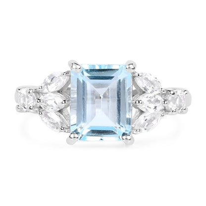 3.38 Carat Genuine Blue Topaz &amp; White Topaz .925 Sterling Silver Ring  DestGlow
