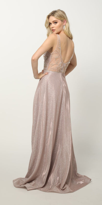 Juliet 699 Metallic Glitter Dress Embellished Bodice V-Neck Sleeveless by DiscountDressShop
