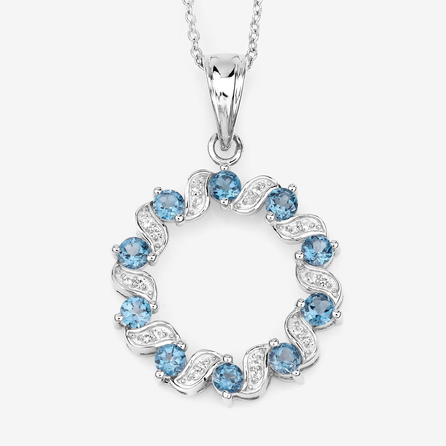 1.50 Carat Genuine London Blue Topaz and White Topaz .925 Sterling Silver Pendant  DestGlow