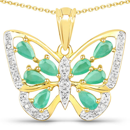 1.90 Carat Genuine Emerald and White Diamond .925 Sterling Silver Pendant by Bids.com