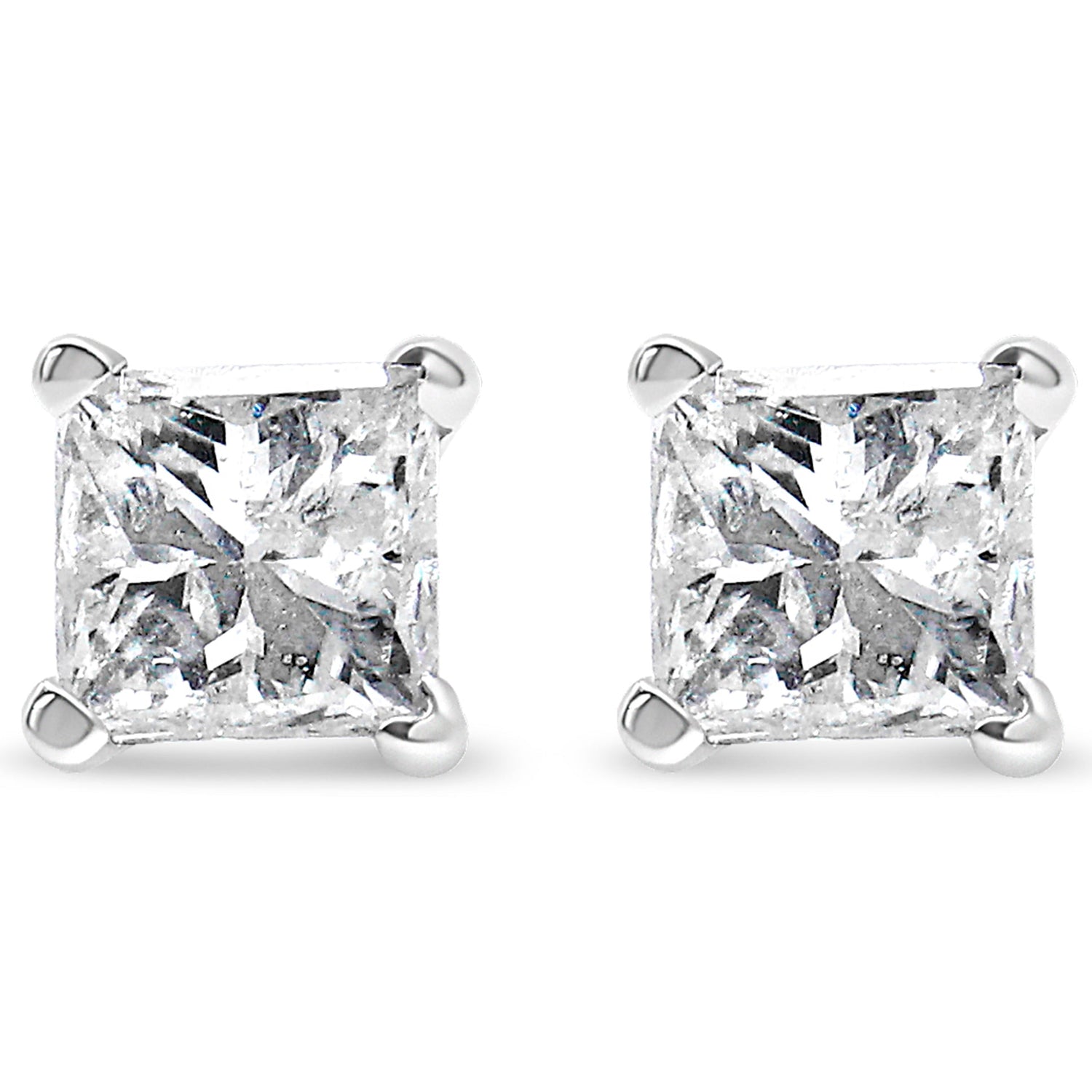 AGS Certified 2/5 Cttw Princess Cut Diamond 14K White Gold 4-Prong Solitaire Square Stud Earrings (L-M Color, I1-I2 Clarity) by Bids.com