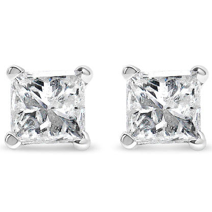 AGS Certified 2/5 Cttw Princess Cut Diamond 14K White Gold 4-Prong Solitaire Square Stud Earrings (L-M Color, I1-I2 Clarity) by Bids.com