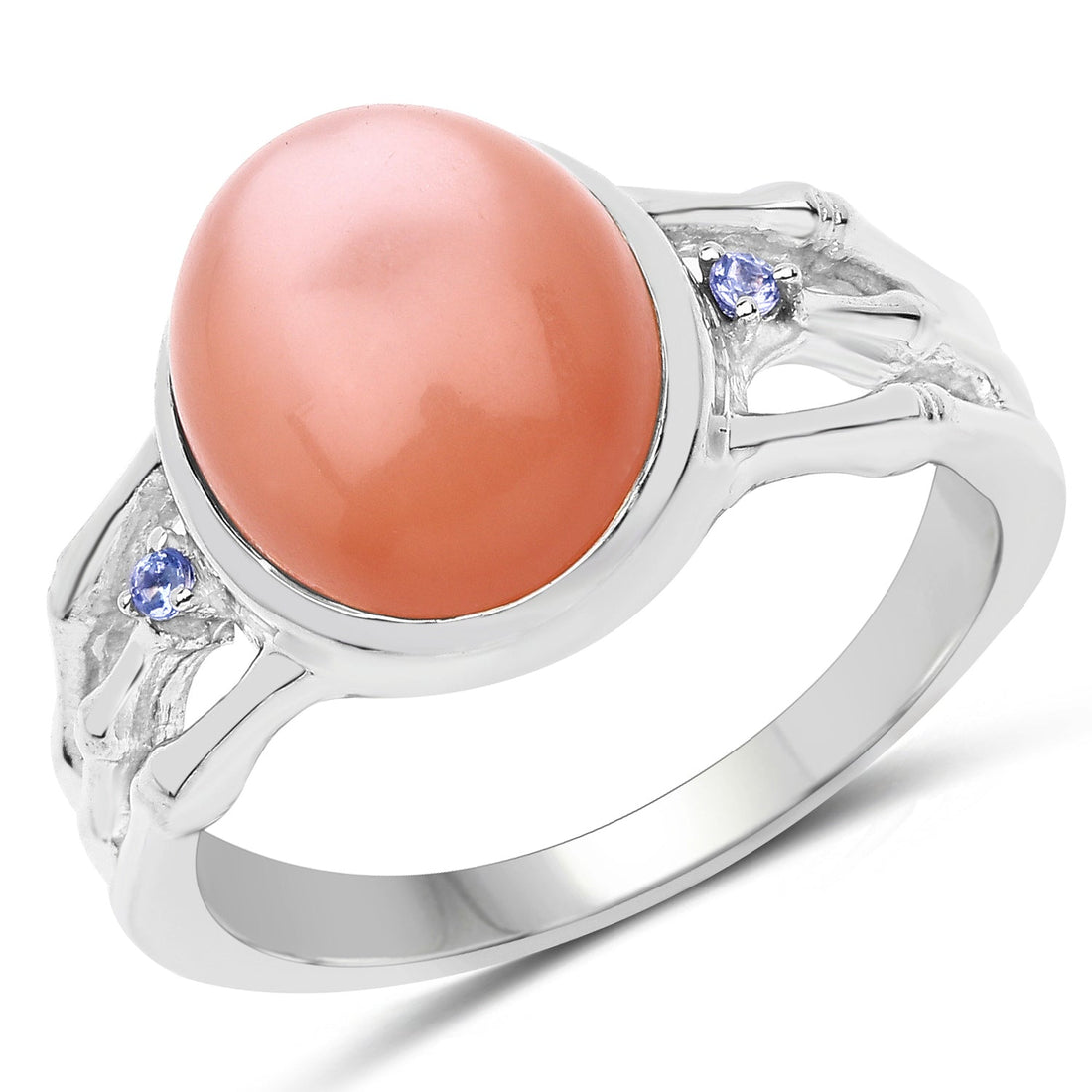 6.54 Carat Genuine Peach Moonstone and Tanzanite .925 Sterling Silver Ring by Bids.com