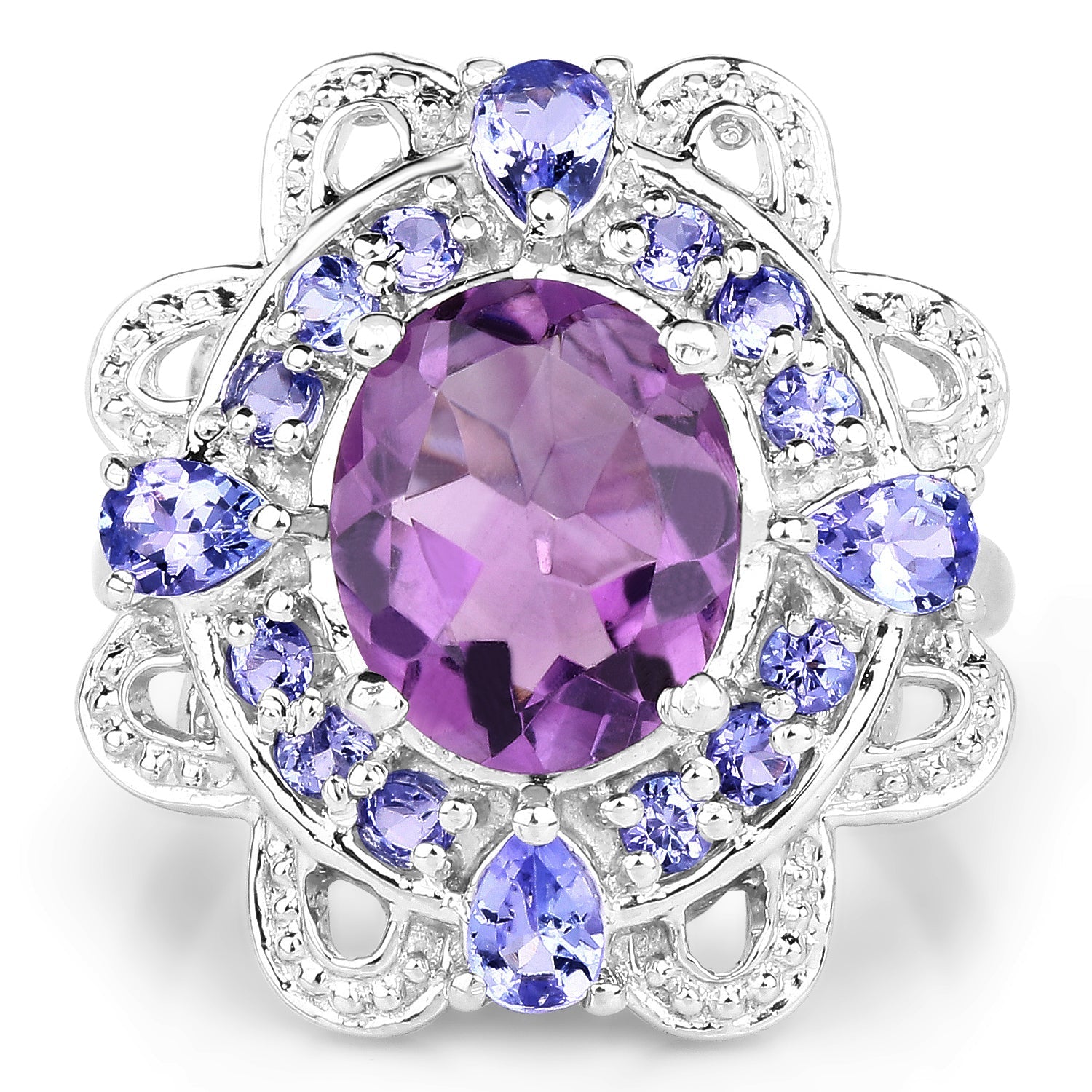 3.13 Carat Genuine Amethyst and Tanzanite .925 Sterling Silver Ring by Bids.com