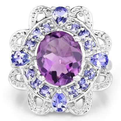 3.13 Carat Genuine Amethyst and Tanzanite .925 Sterling Silver Ring by Bids.com