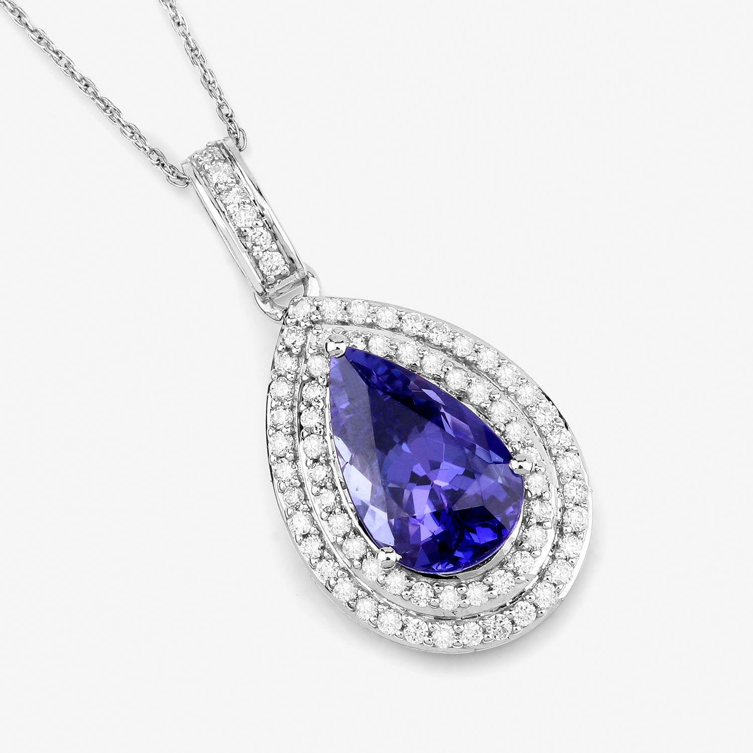 2.56 Carat Genuine Tanzanite and White Diamond 14K White Gold Pendant by Bids.com