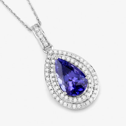 2.56 Carat Genuine Tanzanite and White Diamond 14K White Gold Pendant by Bids.com