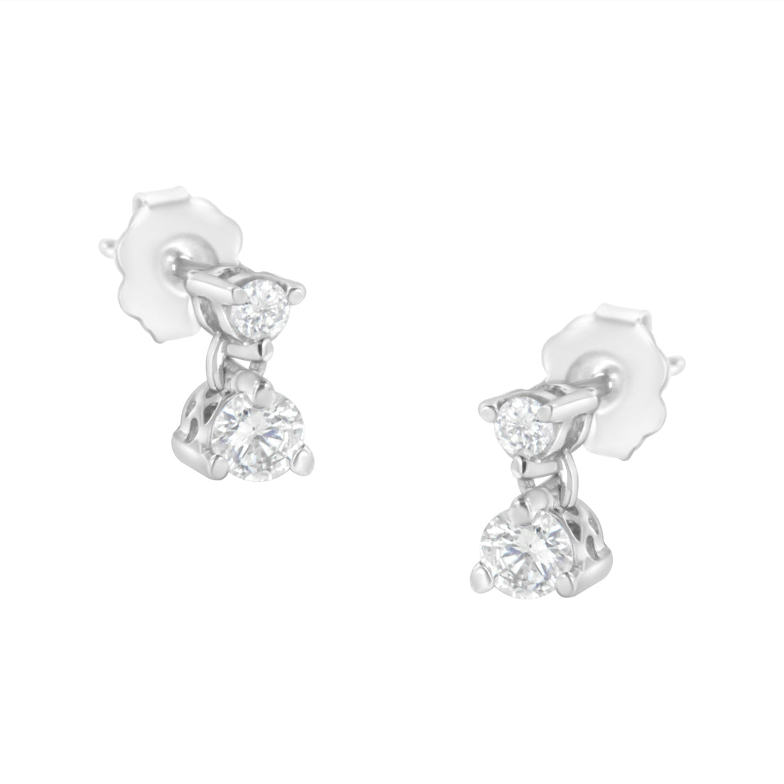 14KT White Gold 1/2 cttw Double Diamond Dangle Stud Earrings (H-I, I1-I2) by Bids.com