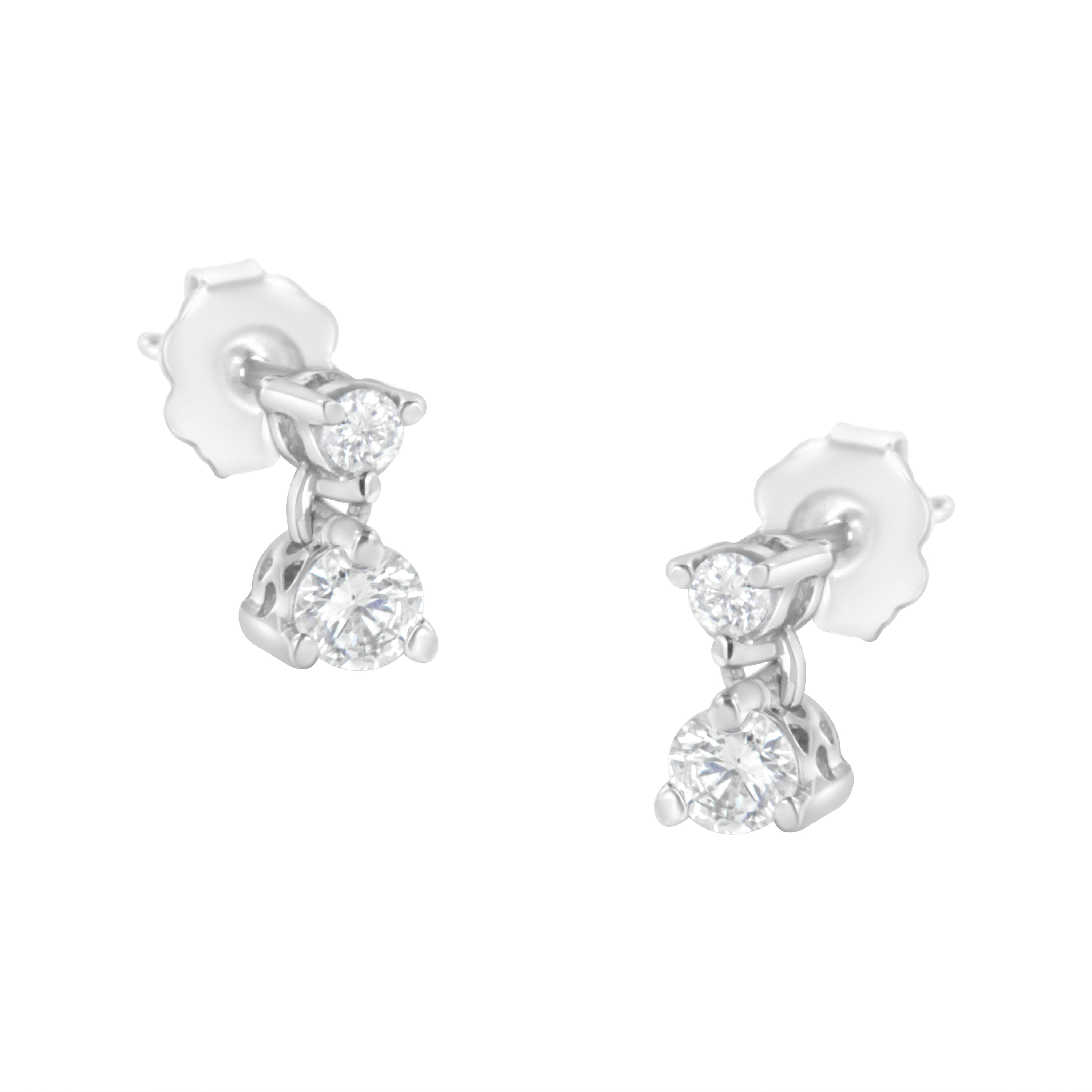 14KT White Gold 1/2 cttw Double Diamond Dangle Stud Earrings (H-I, I1-I2) by Bids.com
