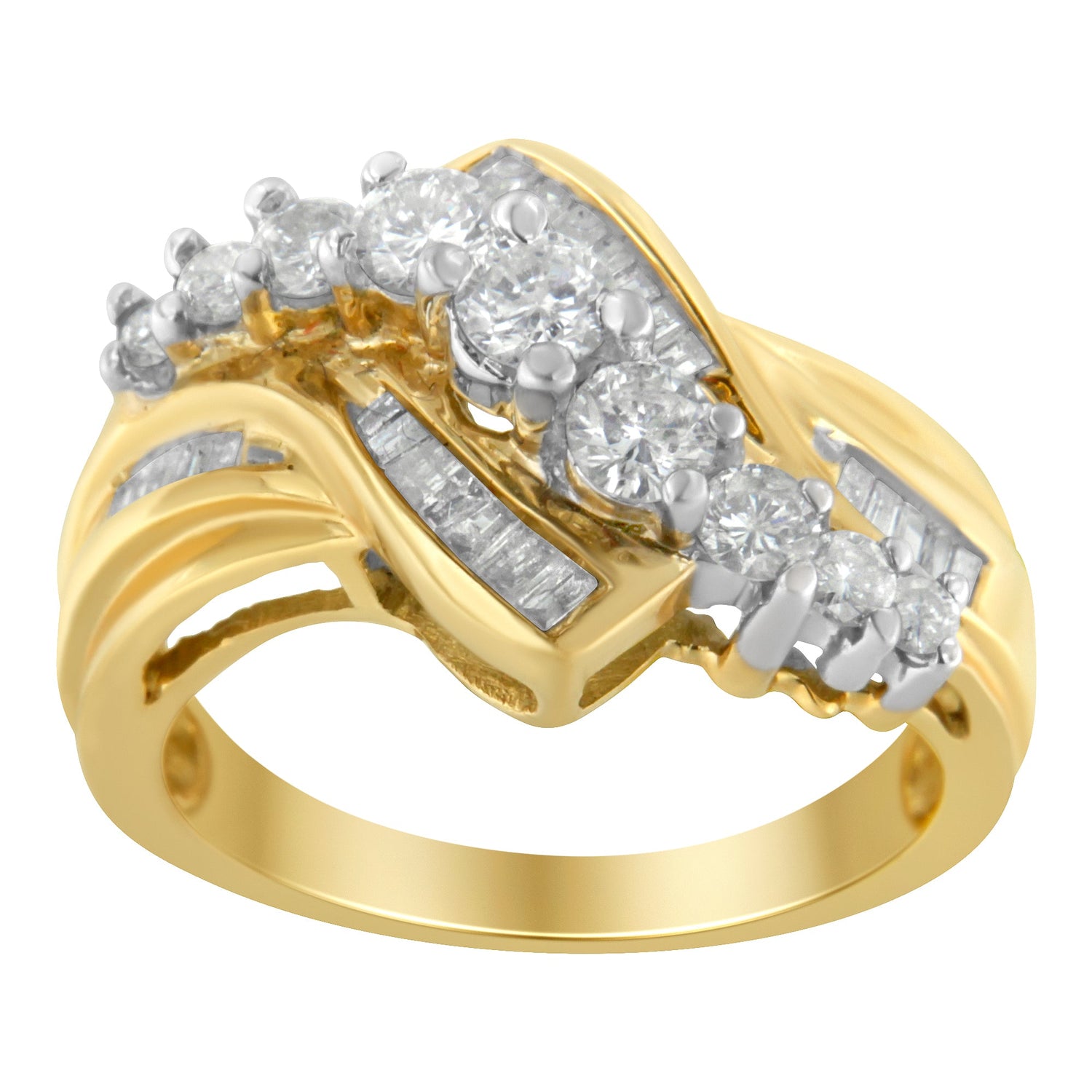 10K Two-Toned Diamond Bypass Ring (1 Cttw, H-I Color, SI2-I1 Clarity) - Size 6-1/2 by Bids.com
