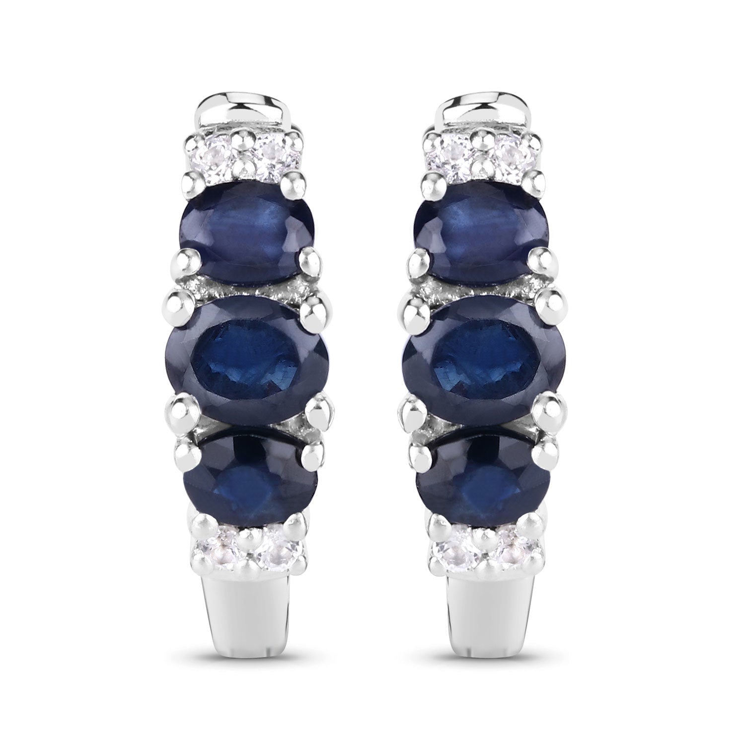 1.66 Carat Genuine Blue Sapphire and White Topaz .925 Sterling Silver Earrings by Bids.com