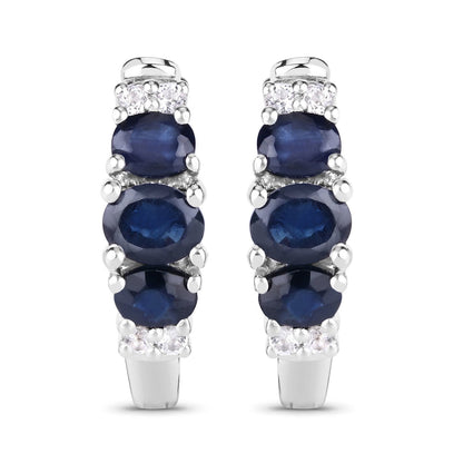 1.66 Carat Genuine Blue Sapphire and White Topaz .925 Sterling Silver Earrings by Bids.com