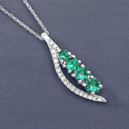 0.34 Carat Genuine Zambian Emerald and White Diamond 14K White Gold Pendant by Bids.com