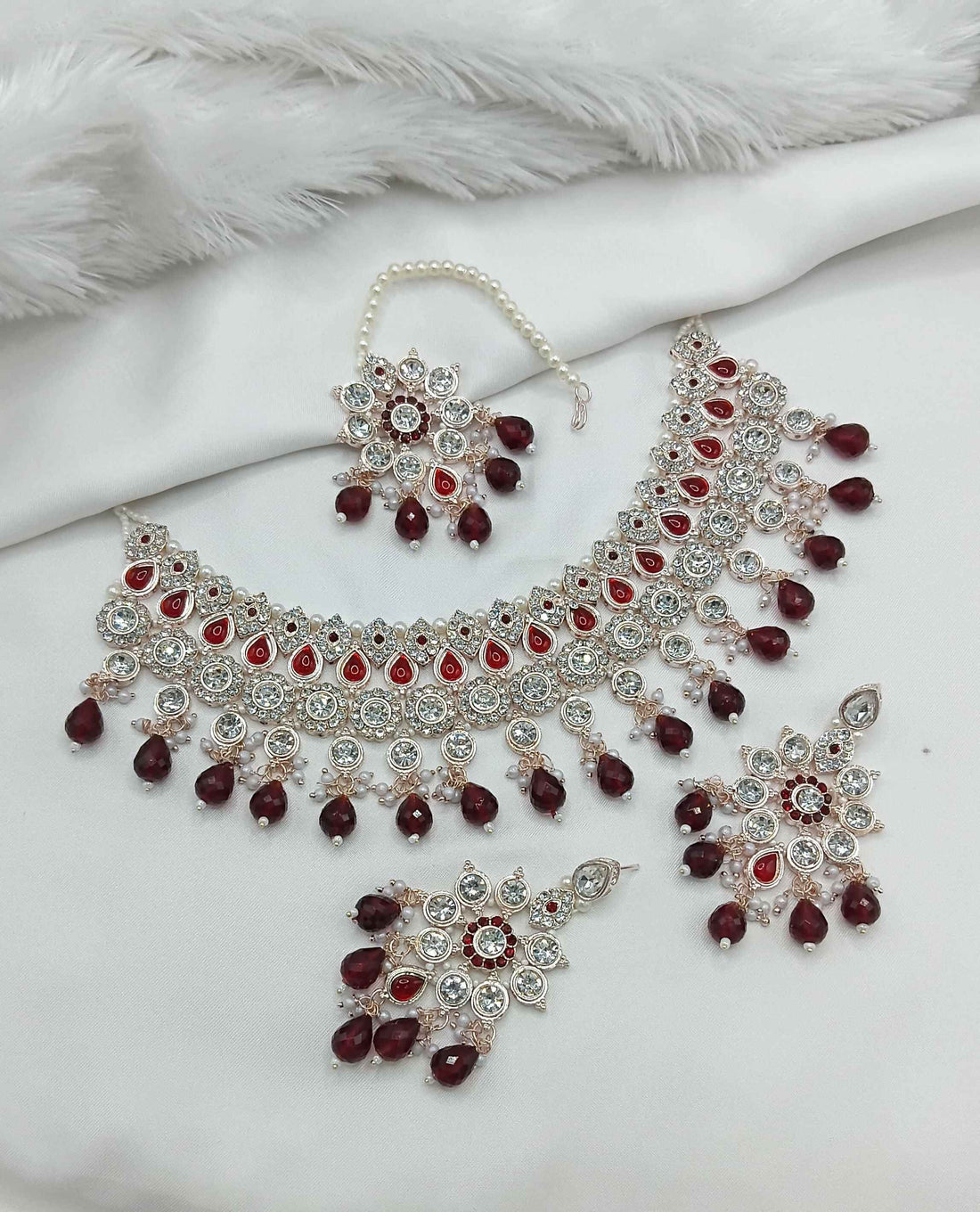 Joban Fashion Maroon Stone Work Necklace Set