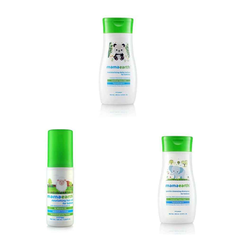 Mamaearth Daily Moisturizing Lotion &amp; Gentle Cleansing Shampoo &amp; Nourishing Hair Oil for Babies