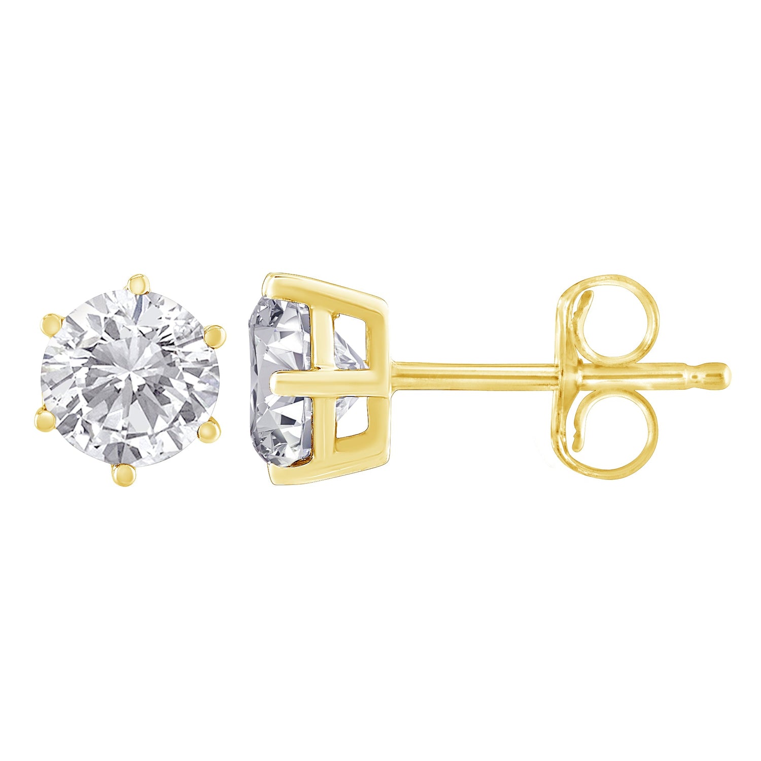 18K Yellow Gold 1-1/2 Cttw Round Brilliant-Cut Near Colorless Diamond Classic 6-Prong Stud Earrings (H-I Color, I1-I2 Clarity) by Bids.com