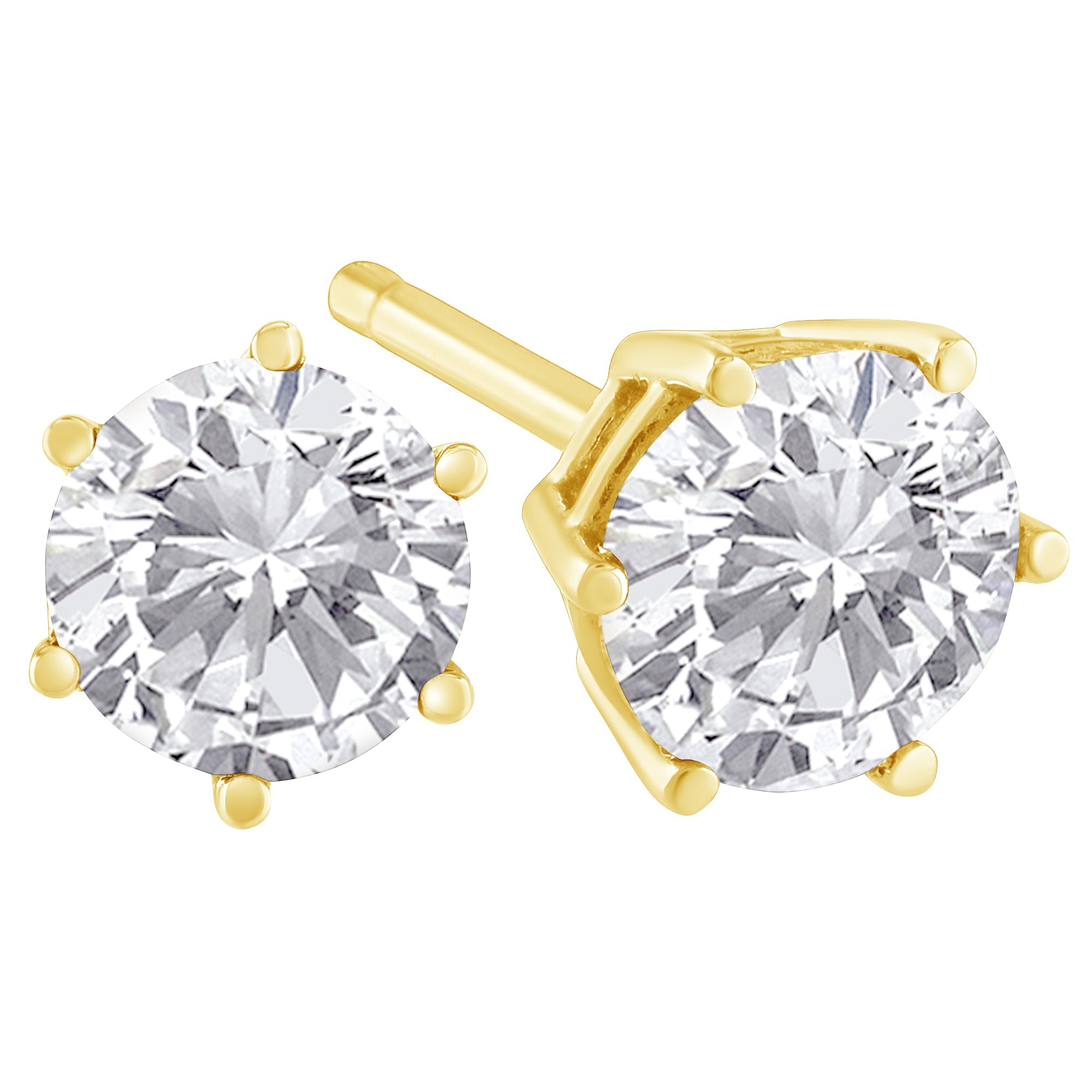 18K Yellow Gold 1-1/2 Cttw Round Brilliant-Cut Near Colorless Diamond Classic 6-Prong Stud Earrings (H-I Color, I1-I2 Clarity) by Bids.com
