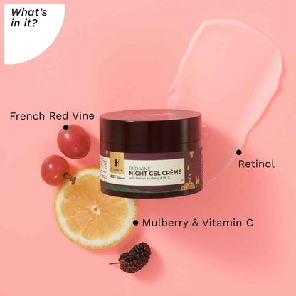 Pilgrim French Red Vine Anti Aging Night Cream with Retinol, Mulberry &amp; Vitamin C For Glowing Skin &amp; Skin Repair