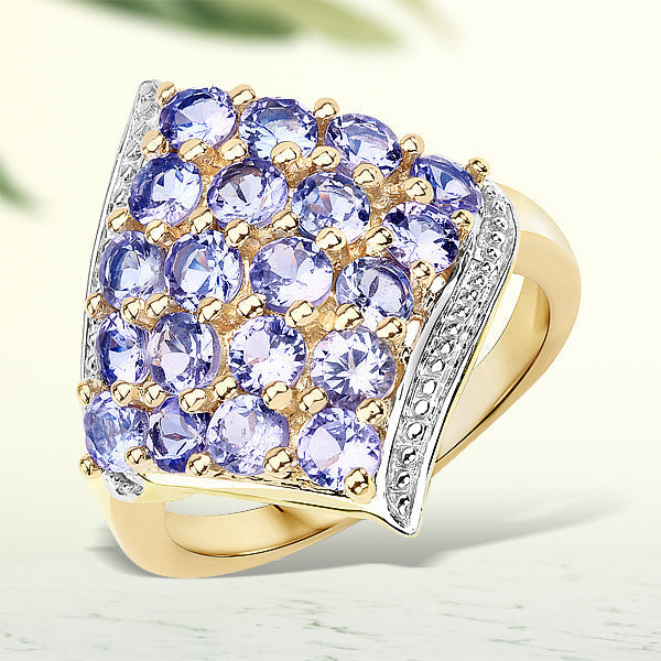 18K Yellow Gold Plated 2.00 Carat Genuine Tanzanite .925 Sterling Silver Ring  DestGlow