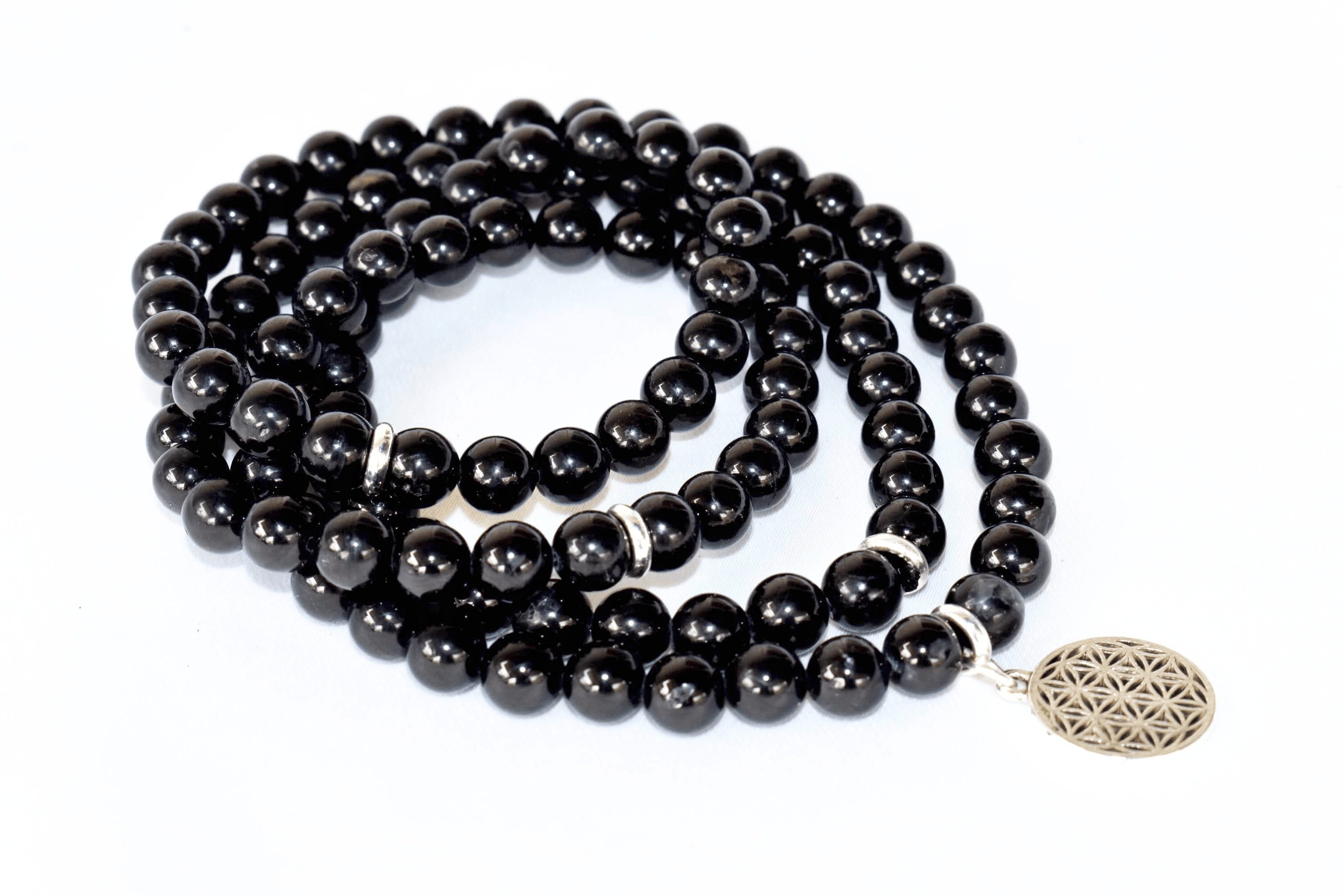 Black Tourmaline Beads Mala Bracelet, 108 Prayer Beads Necklace (Physical Ailments and Growth)  DestGlow