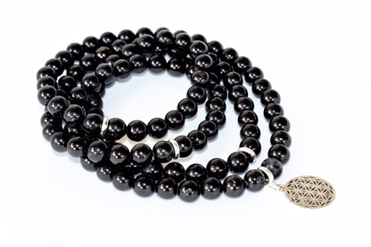 Black Tourmaline Beads Mala Bracelet, 108 Prayer Beads Necklace (Physical Ailments and Growth)  DestGlow