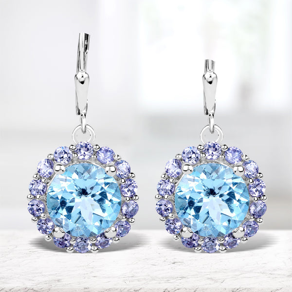 9.96 Carat Genuine Blue Topaz and Tanzanite .925 Sterling Silver Earrings by Bids.com