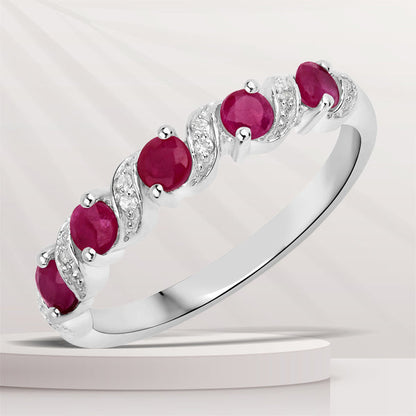 0.69 Carat Genuine Ruby and White Topaz .925 Sterling Silver Ring  DestGlow