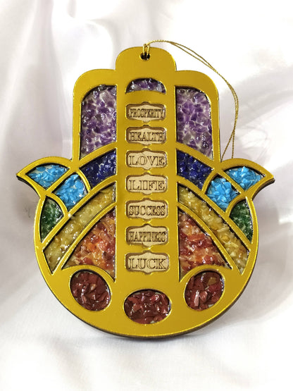 Hamsa Hand Wall &amp; Car Hanger with Seven Chakra Stones