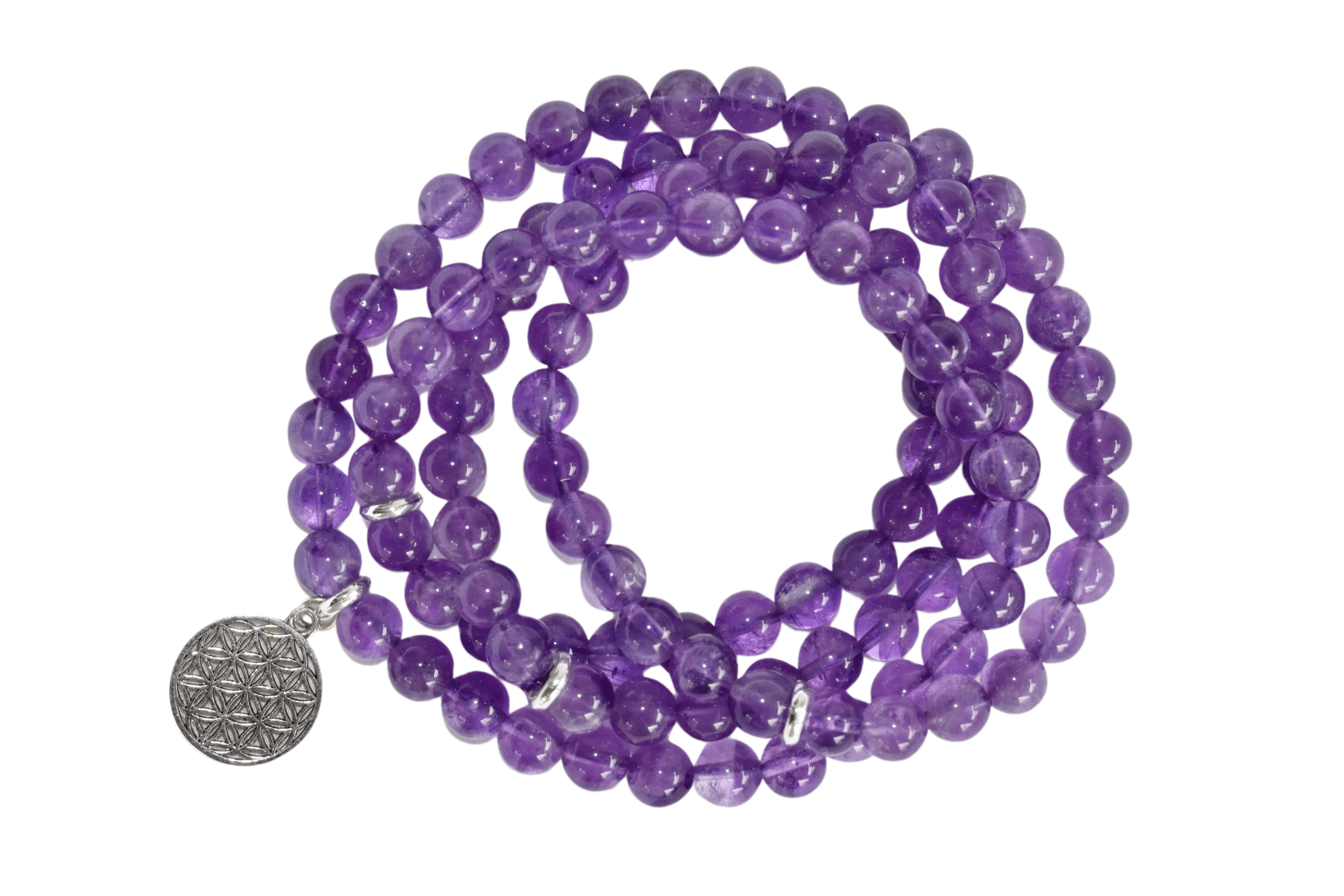 Amethyst Beads Mala Bracelet, 108 Prayer Beads Necklace (Intuition and Psychic Abilities)  DestGlow