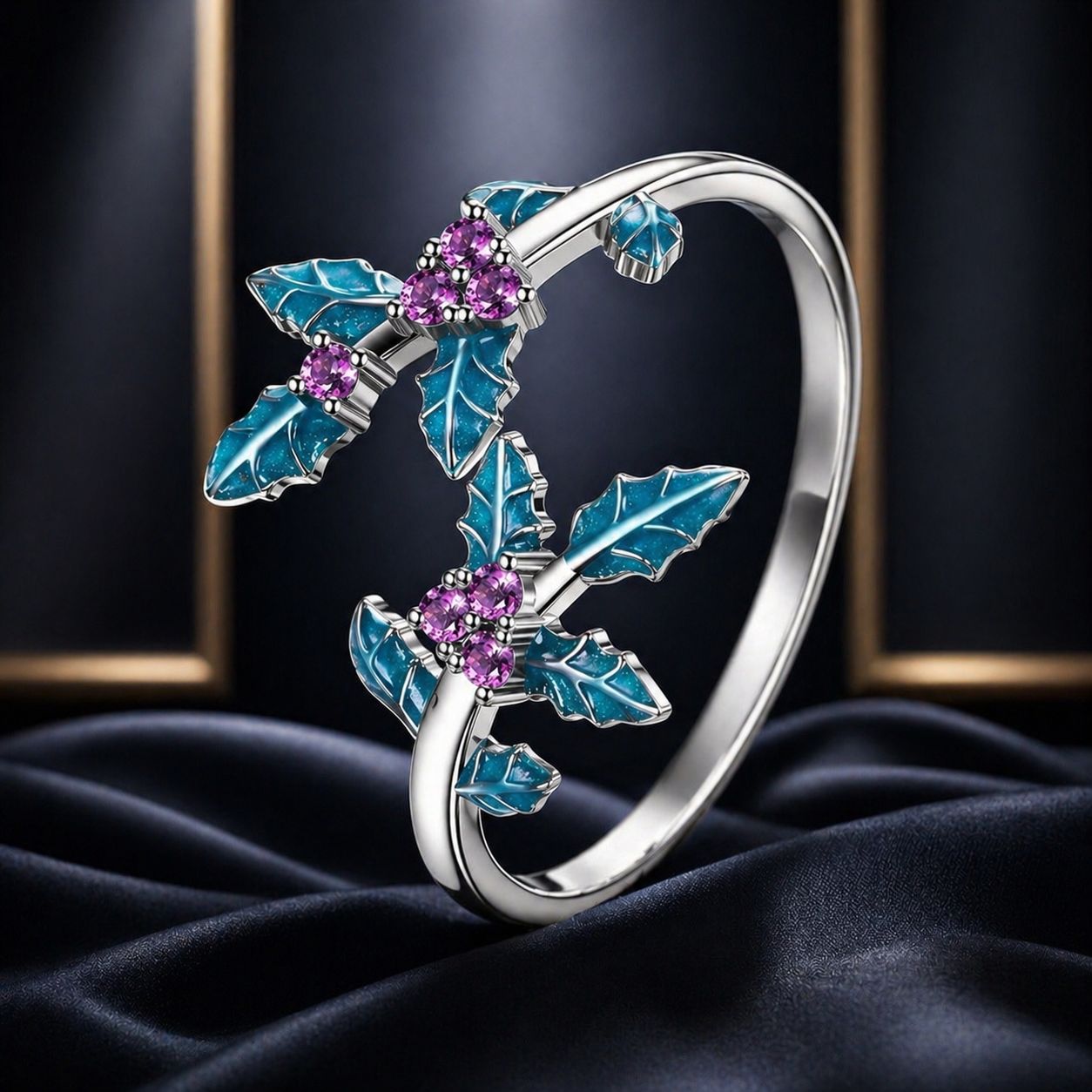 925 Sterling Silver Enamel White Gold Plated Ring with CZ for Women  DestGlow