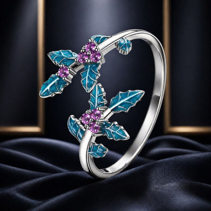 925 Sterling Silver Enamel White Gold Plated Ring with CZ for Women  DestGlow