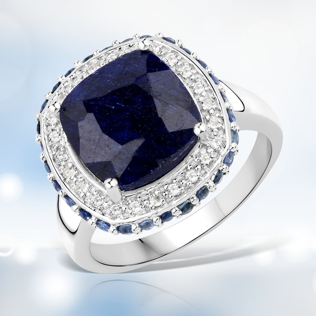 6.46 Carat Dyed Sapphire, Blue Sapphire and White Topaz .925 Sterling Silver Ring by Bids.com