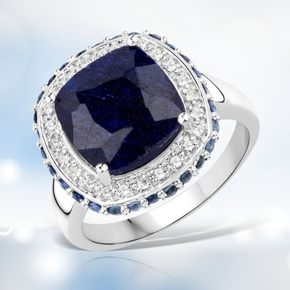 6.46 Carat Dyed Sapphire, Blue Sapphire and White Topaz .925 Sterling Silver Ring by Bids.com