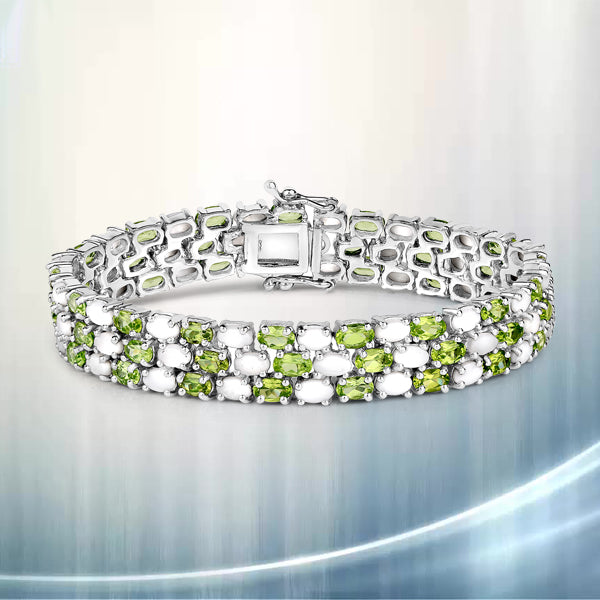 19.73 Carat Genuine Opal and Peridot .925 Sterling Silver Bracelet by Bids.com