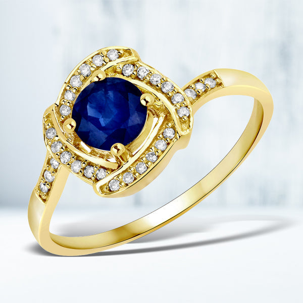 0.73 Carat Genuine Blue Sapphire and White Diamond 14K Yellow Gold Ring by Bids.com