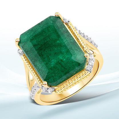 9.96 Carat Dyed Emerald and White Topaz .925 Sterling Silver Ring  DestGlow