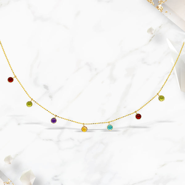 14k Yellow Gold Cable Chain Necklace with Round Multi-Tone Charms by Bids.com