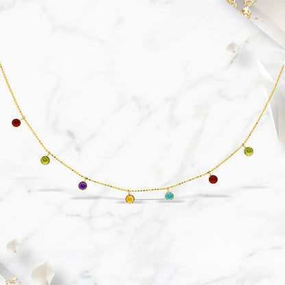 14k Yellow Gold Cable Chain Necklace with Round Multi-Tone Charms by Bids.com