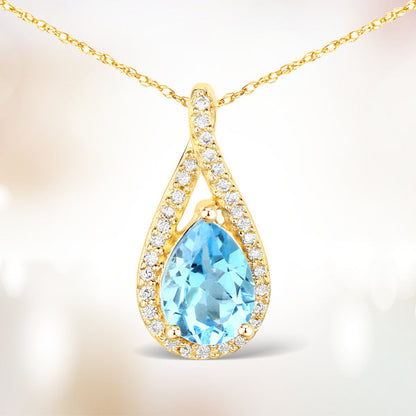 0.89 Carat Genuine Swiss Blue Topaz and White Diamond 14K Yellow Gold Pendant by Bids.com