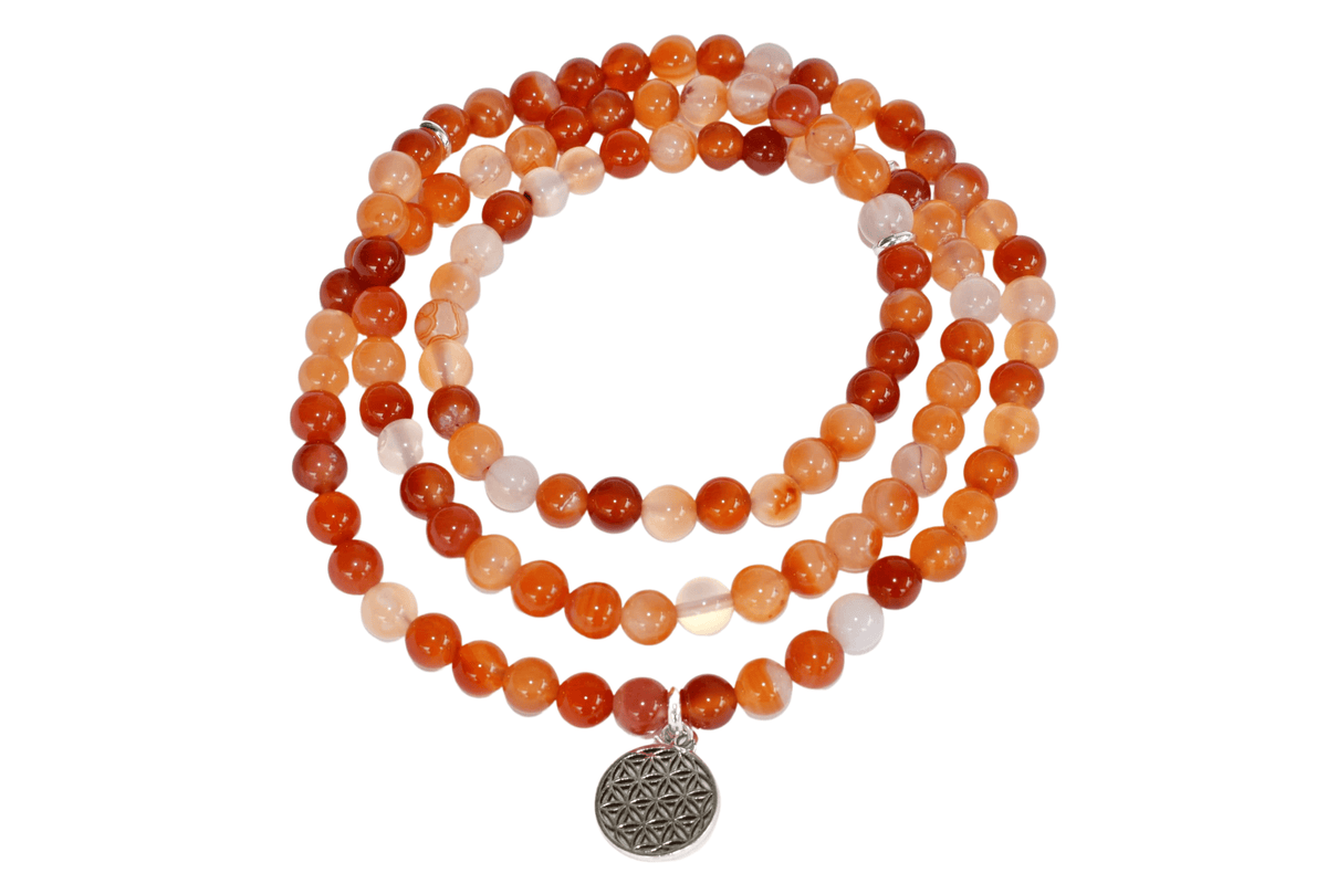 Carnelian Beads Mala Bracelet, 108 Prayer Beads Necklace (Vitality and Motivation)  DestGlow