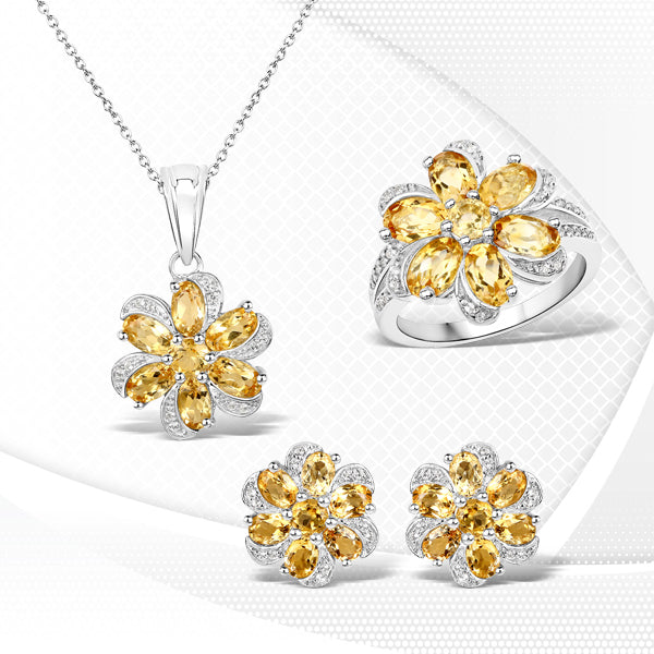 7.92 Carat Genuine Citrine and White Topaz .925 Sterling Silver 3 Piece Jewelry Set (Ring, Earrings, and Pendant w/ Chain) by Bids.com