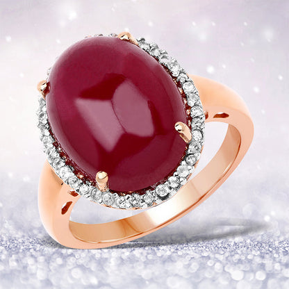 14K Rose Gold Plated 16.69 Carat Genuine Glass Filled Ruby and White Topaz .925 Sterling Silver Ring by Bids.com
