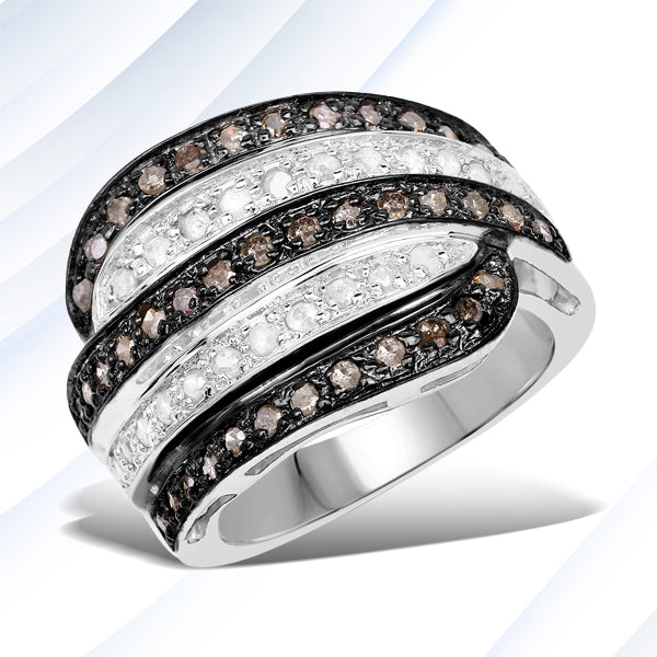 0.80 Carat Genuine Brown Diamond and White Diamond .925 Sterling Silver Ring by Bids.com
