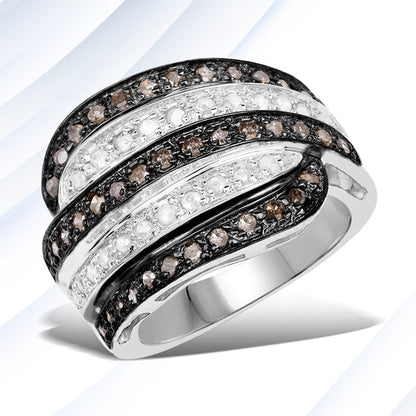 0.80 Carat Genuine Brown Diamond and White Diamond .925 Sterling Silver Ring by Bids.com