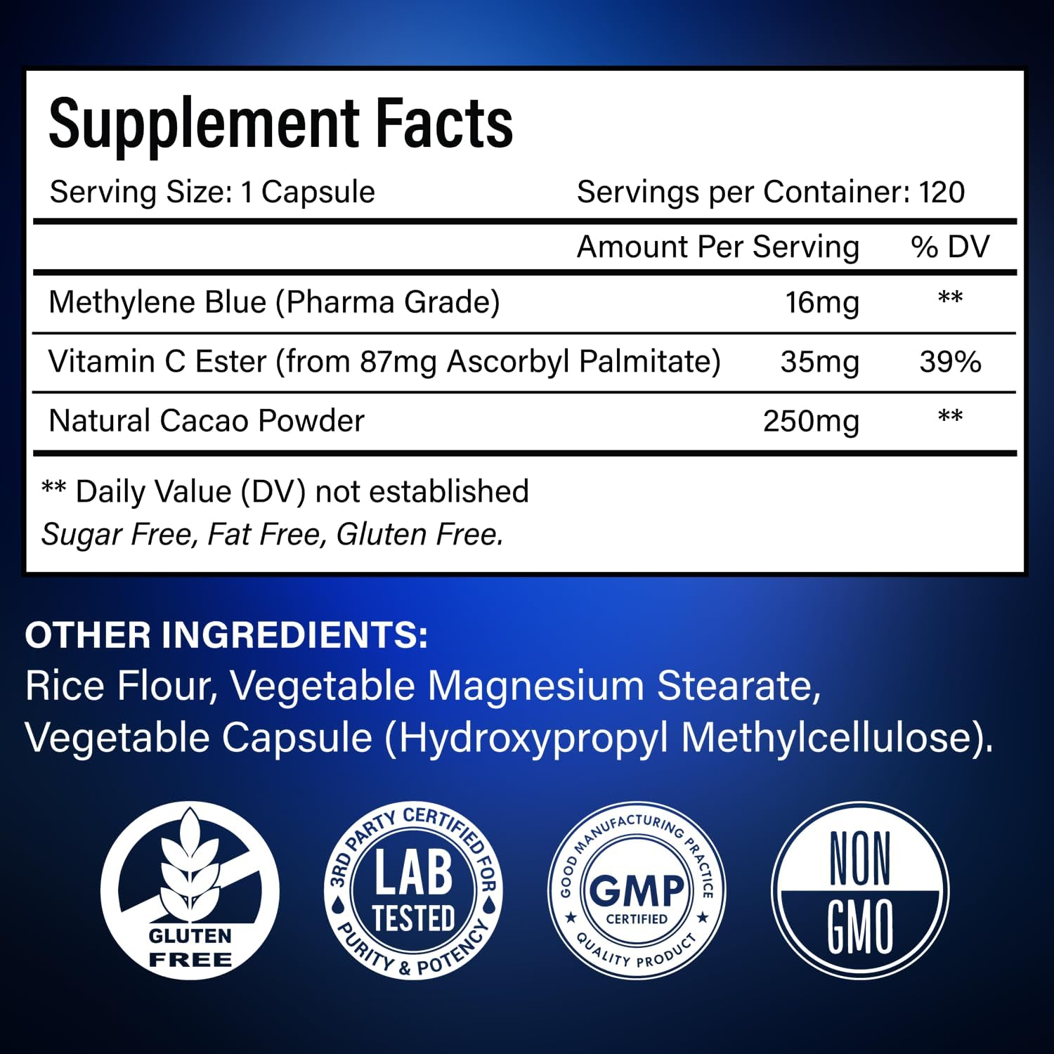 Methylene Blue Capsules - Natural Cacao and Vitamin C Ester for Added Support, Cognitive-Supplement by FreshDrinkUS - Natural and Premium Herbal Tea