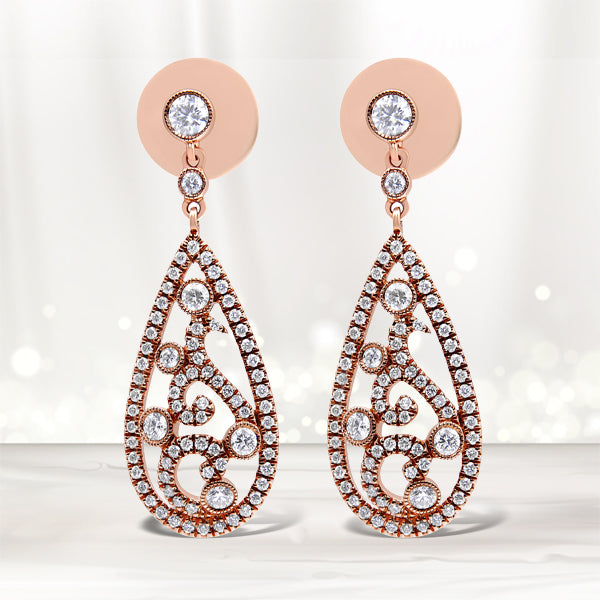 18K Rose Gold 1 1/4 Cttw Diamond Teardrop Shaped Drop and Dangle Screw Back Stud Earring (F-G Color, VS1-VS2 Clarity) by Bids.com